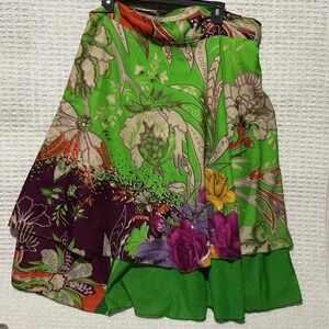 Kariza Designs Wrap Silk Skirt Free Size BRIGHT TROPICAL FLORAL Boho